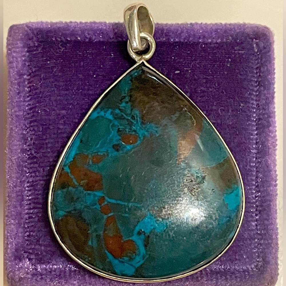 Imported 925 Genuine Natural Chrysocolla Teardrop Pendant NWOT
